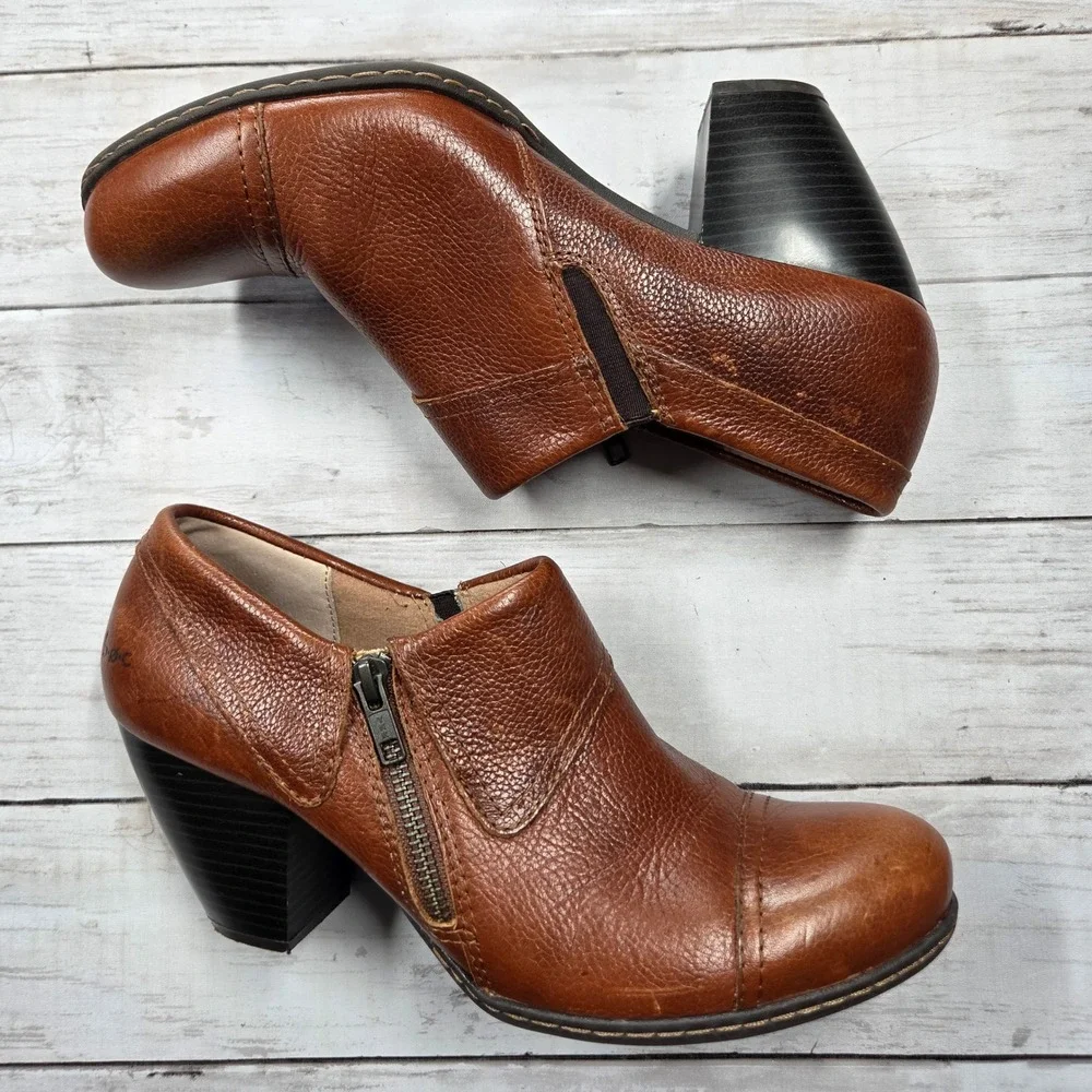 b.o.c. Born Concept C48706 Ankle Booties Womens 9.5M Tan Leather Block Heel